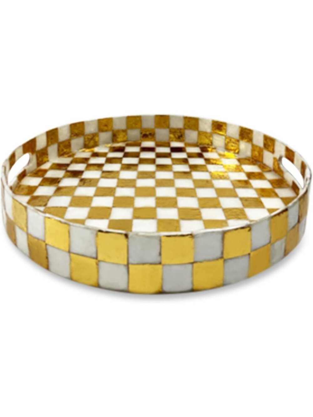 Elegant Gold Check Capiz Round Tray - Stylish Home Decor & Serving Dish